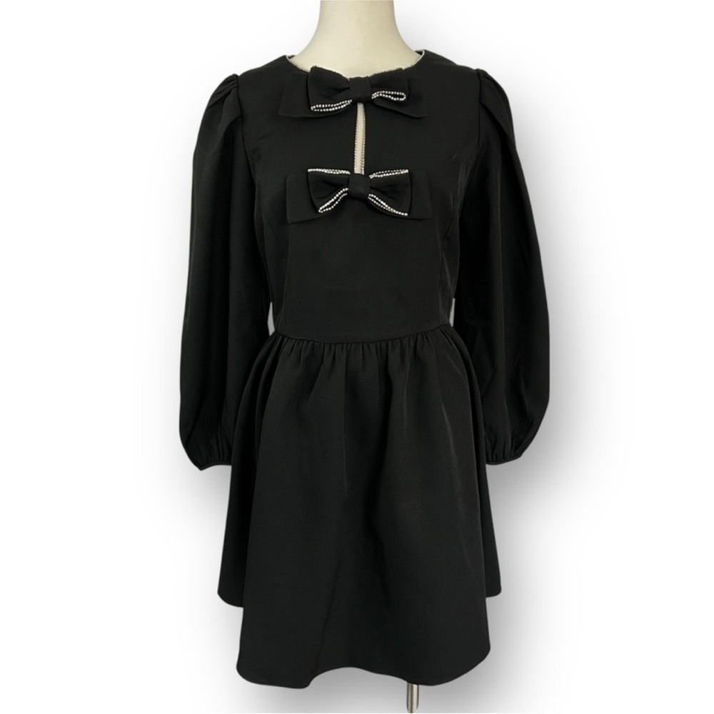 NWT Tuckernuck x Hyacinth House Classic Black Embellished Bow Blair Mini Dress